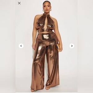 Fashion Nova Metallic Halter Wide-Leg Pant Set 2X